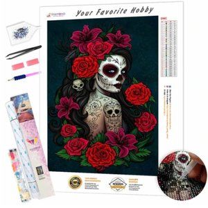 Diamond Painting kit, skull girl and roses